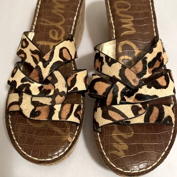Sam Edelman RAYNERE Dyed horse Hair Wedges sandals Leopard Print cushion Size 10 - Picture 3 of 13